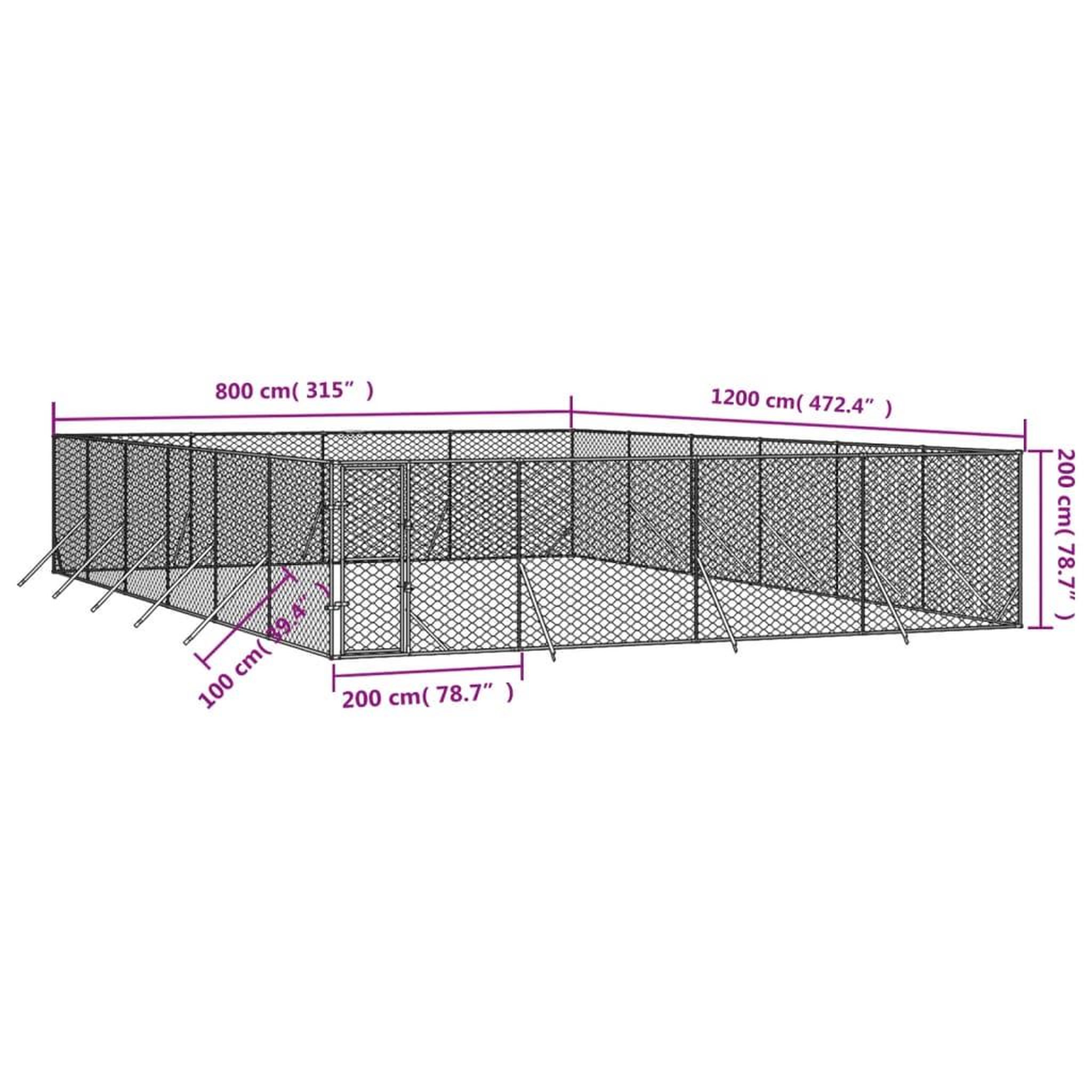 Voir la diapositive 4 : VIDAXL Chenil d'exterieur pour chiens argente 8x12x2 m acier galvanise