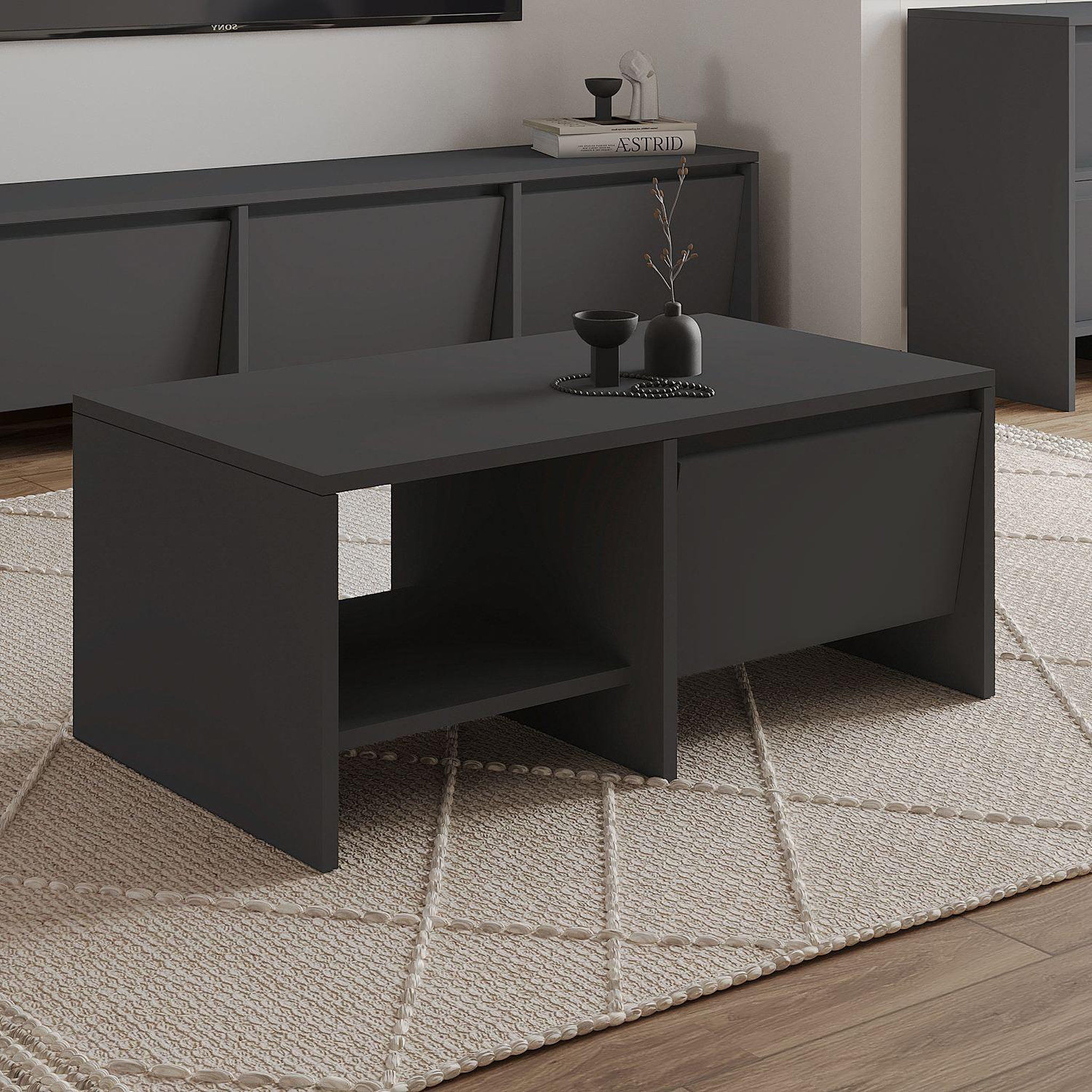 Voir la diapositive 4 : Habitat et Jardin Table basse en bois  laris  - 90 x 45 x 35 cm - gris anthracite