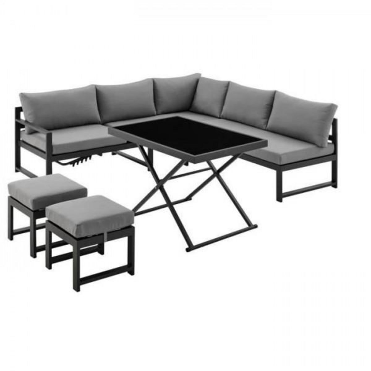 MARKET24 Salon de jardin avec structure en aluminium avec coussins - 7 personnes - Hipu - Gris