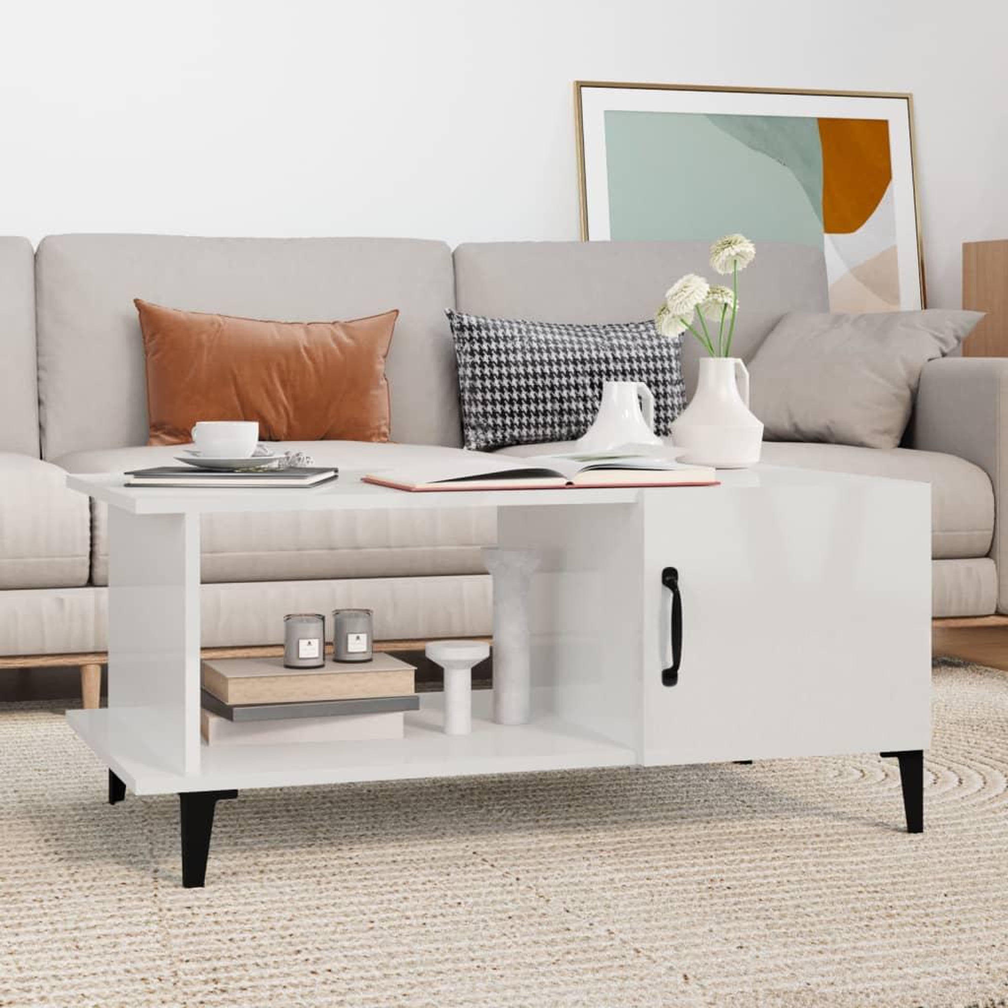 Voir la diapositive 1 : VIDAXL Table basse Blanc brillant 90x50x40 cm Bois d'ingenierie