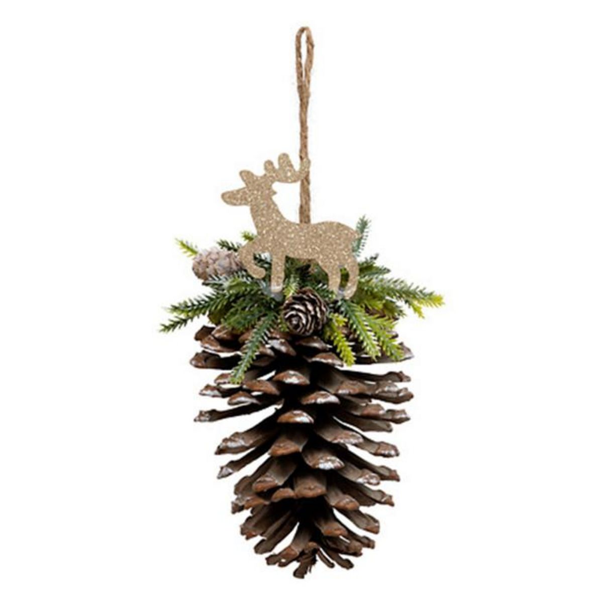 ATMOSPHERA Sujet de Noël Pomme de Pin  Renne  20cm Marron