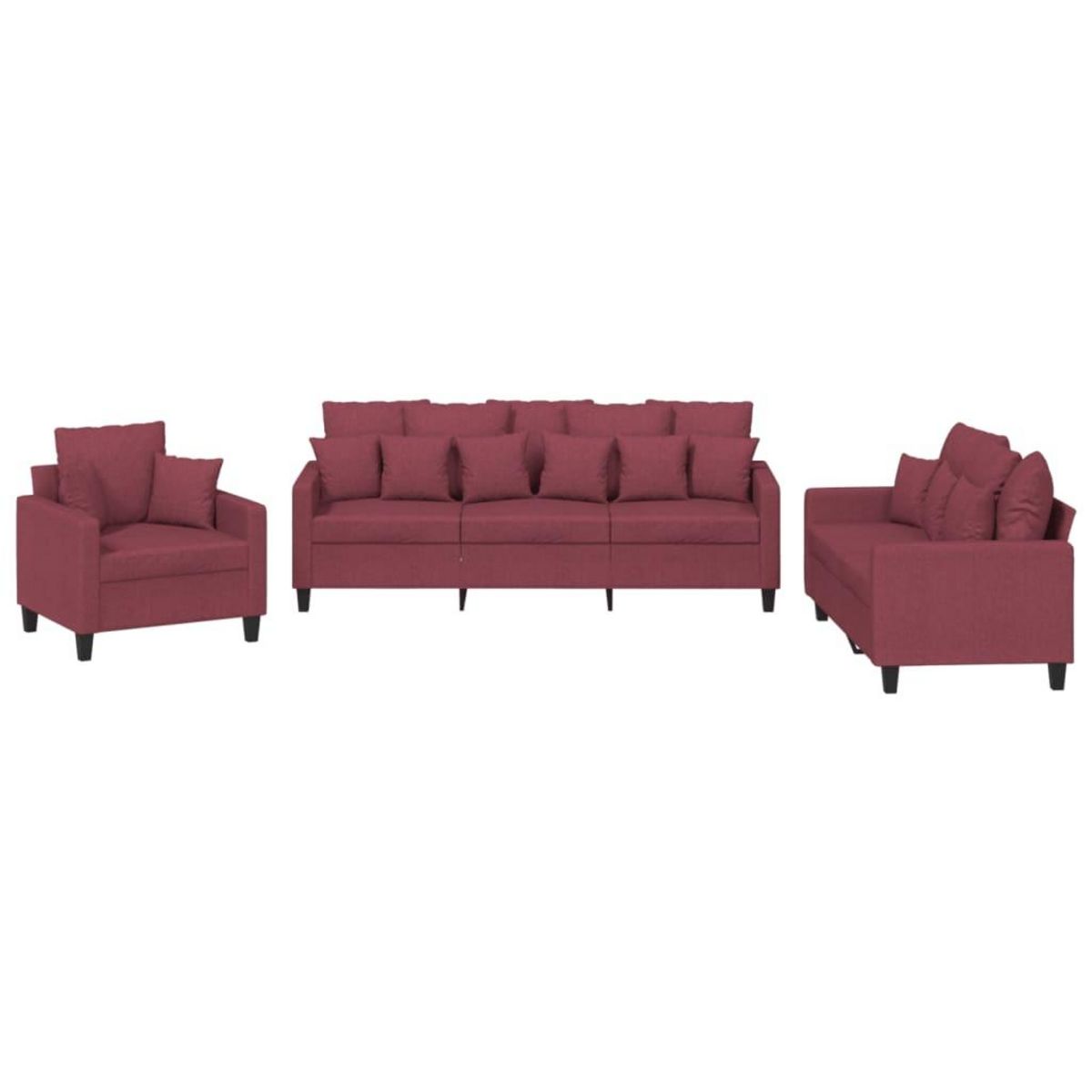 VIDAXL Ensemble de canapes 3 pcs avec coussins rouge bordeaux tissu