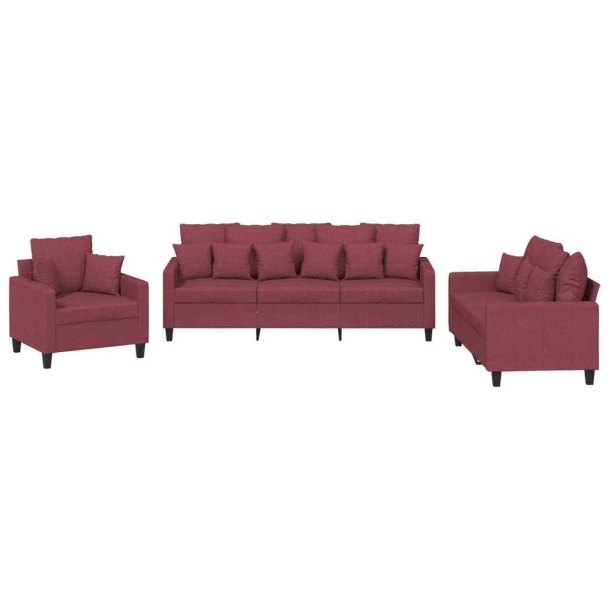 VIDAXL Ensemble de canapes 3 pcs avec coussins rouge bordeaux tissu