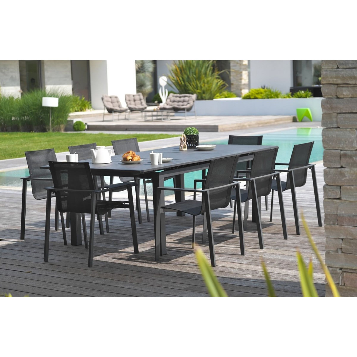 DCB GARDEN Salon de jardin - 8 places - Aluminium - Gris - MIAMI