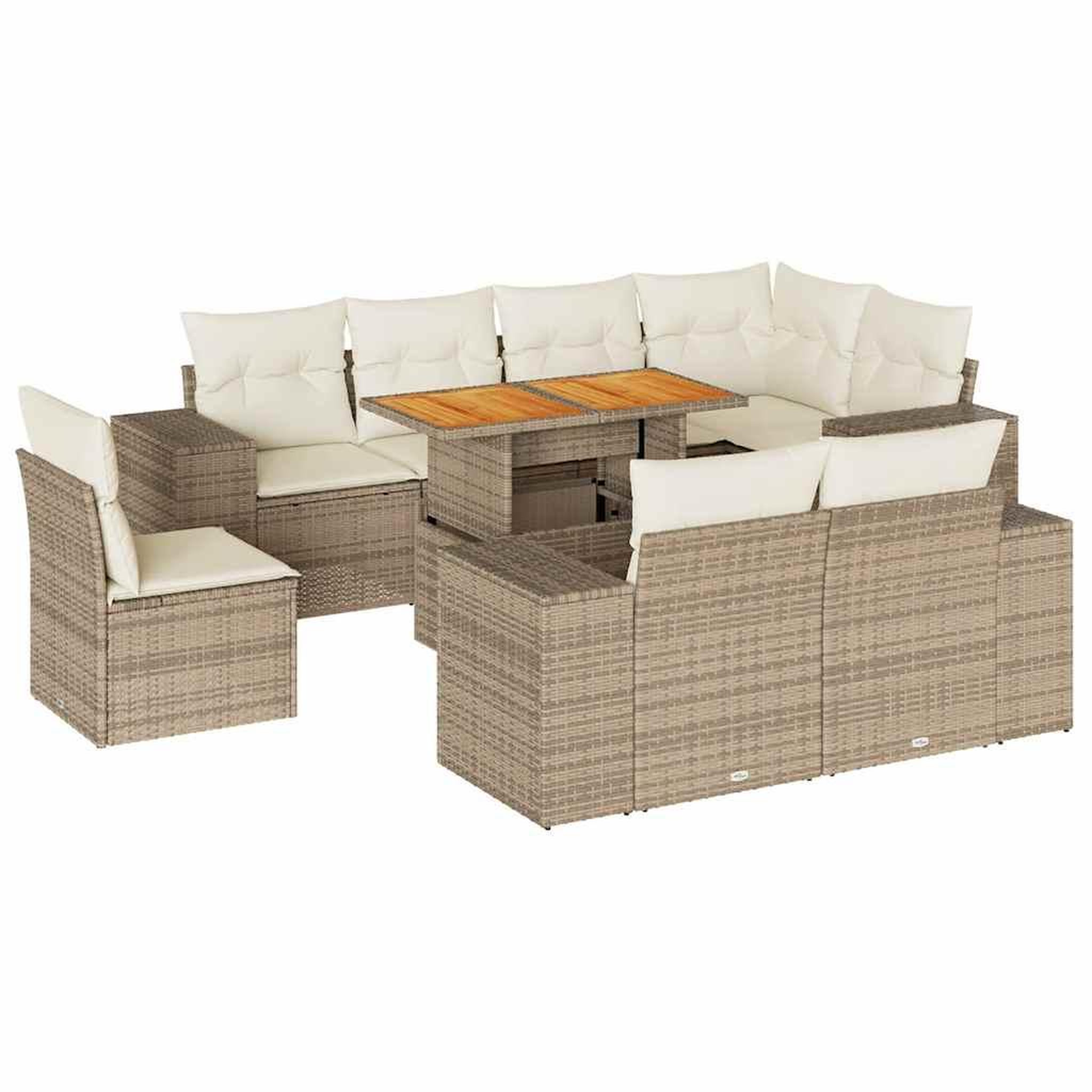 Voir la diapositive 2 : VIDAXL Salon de jardin avec coussins 9 pcs beige resine tressee