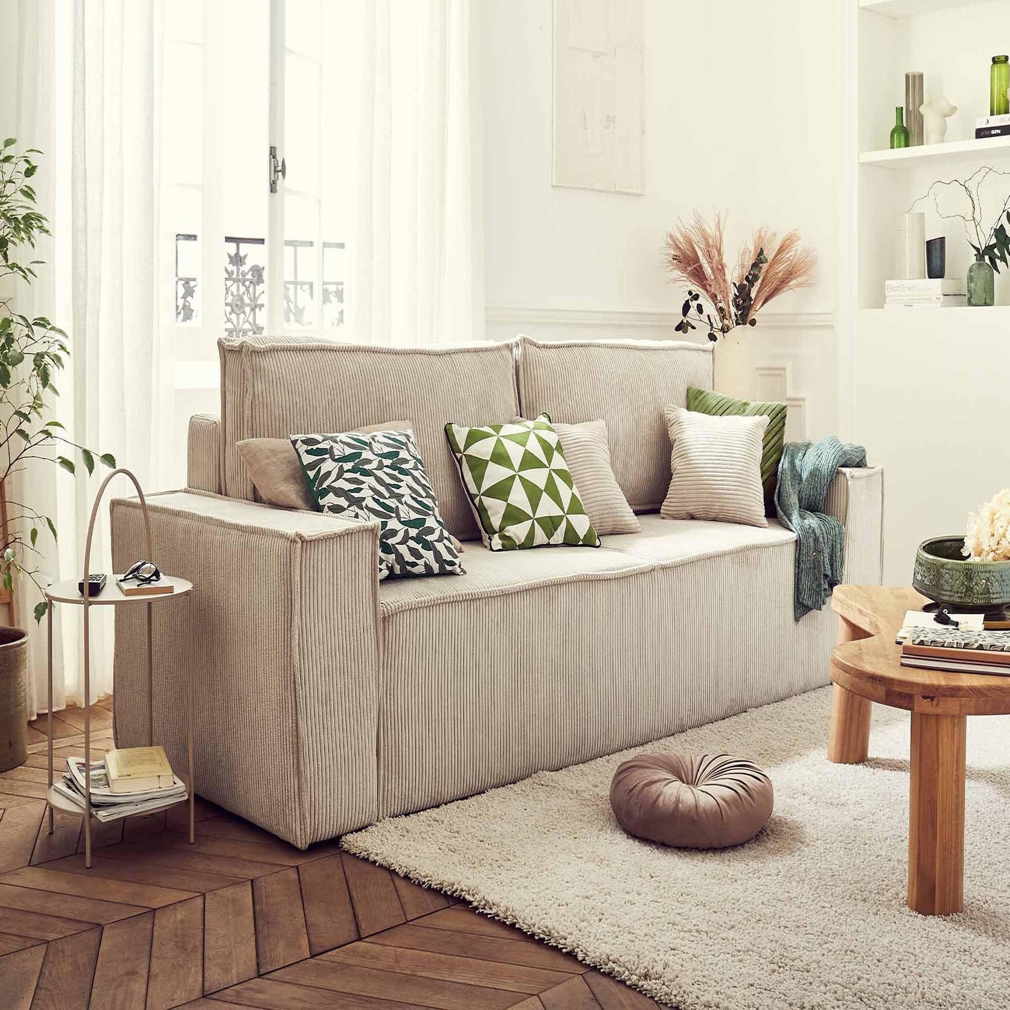 Voir la diapositive 5 : BEST MOBILIER Dellia - canapé 3 places convertible - avec coffre - en velours côtelé - style contemporain
