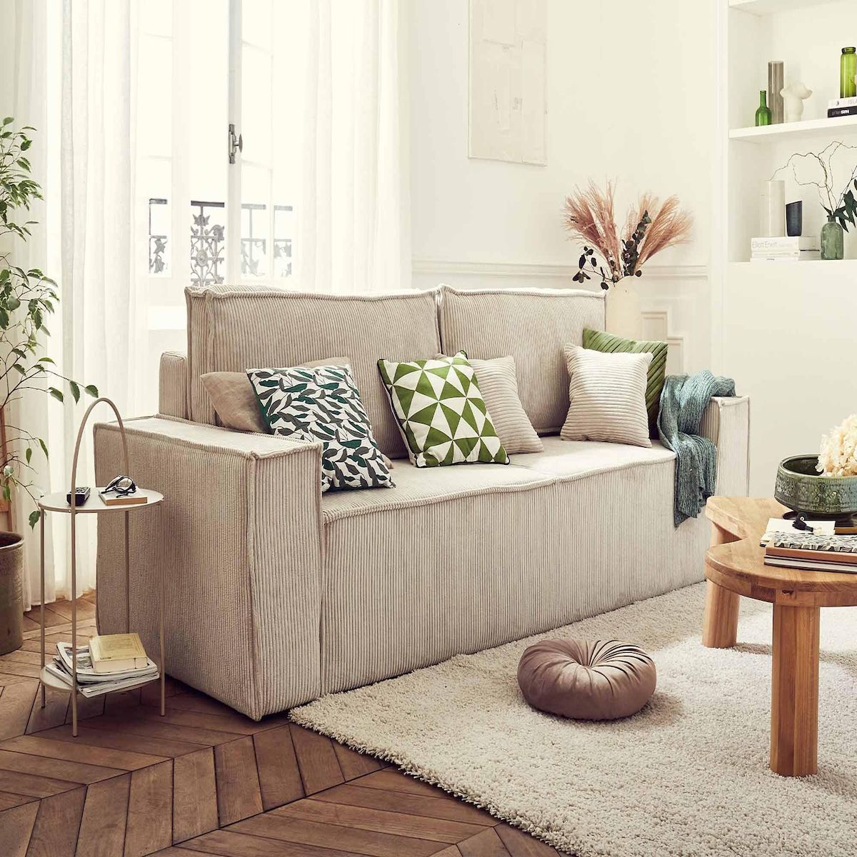 BEST MOBILIER Dellia - canapé 3 places convertible - avec coffre - en velours côtelé - style contemporain