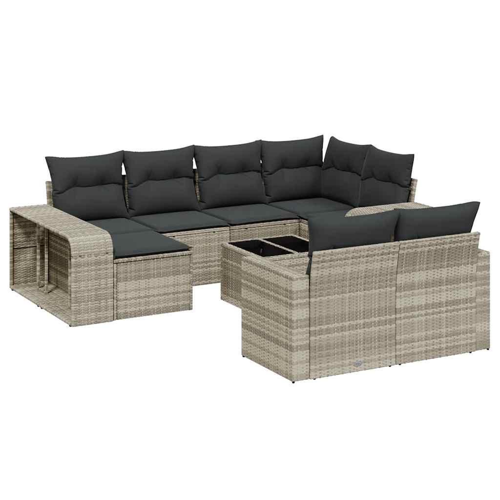 Voir la diapositive 2 : VIDAXL Salon de jardin 11 pcs avec coussins gris clair resine tressee