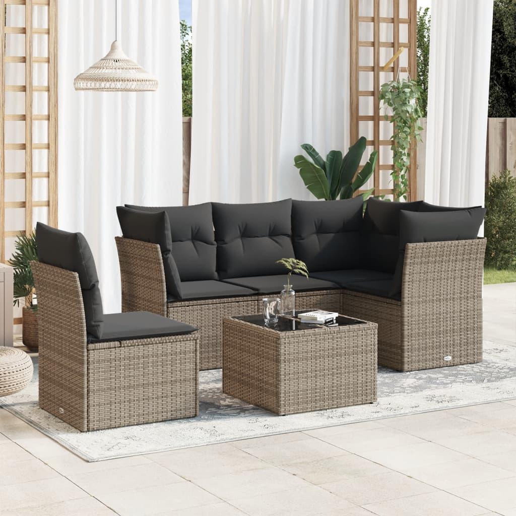 VIDAXL Salon de jardin 6 pcs avec coussins gris resine tressee
