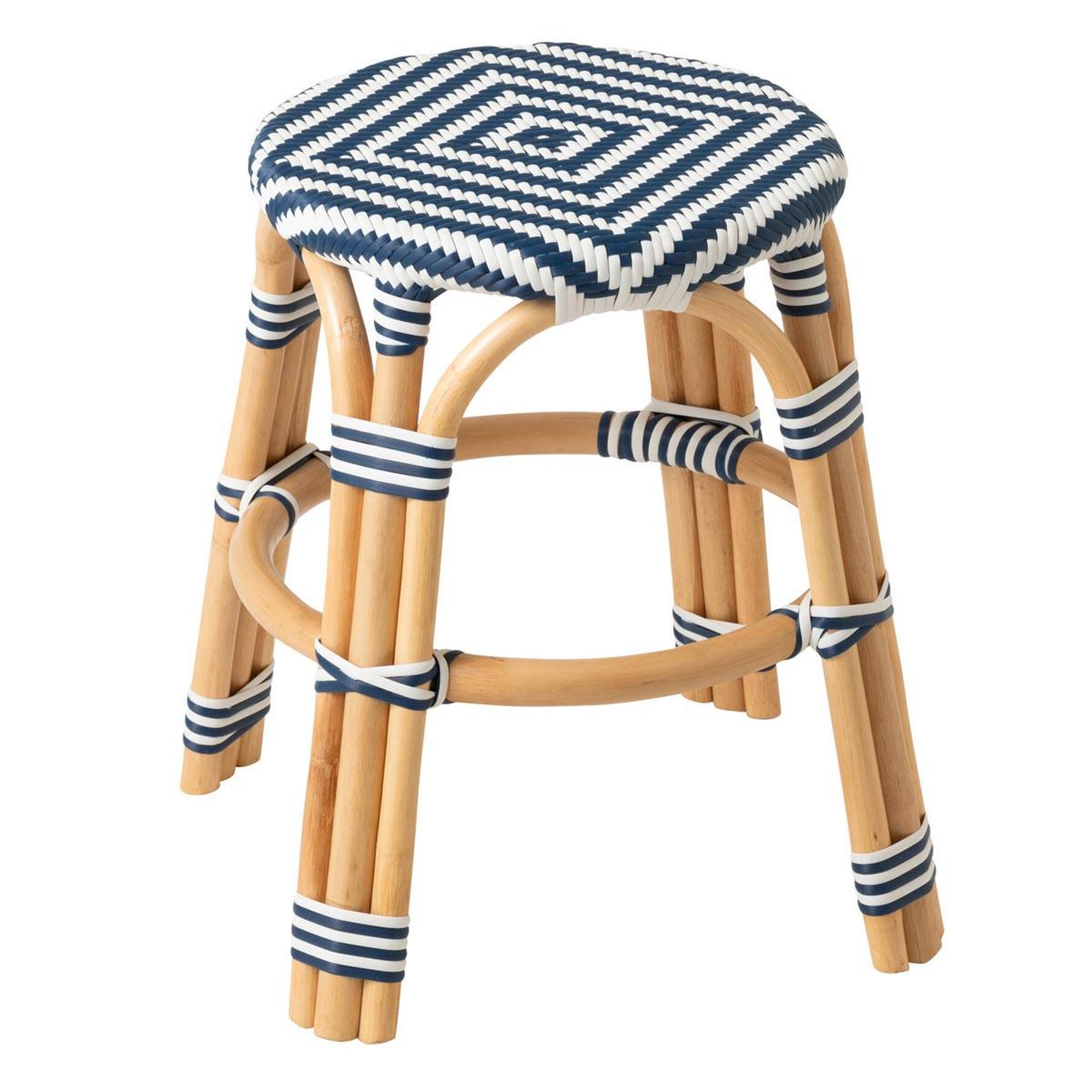 J-LINE Tabouret en rotin  geo  46cm bleu & blanc