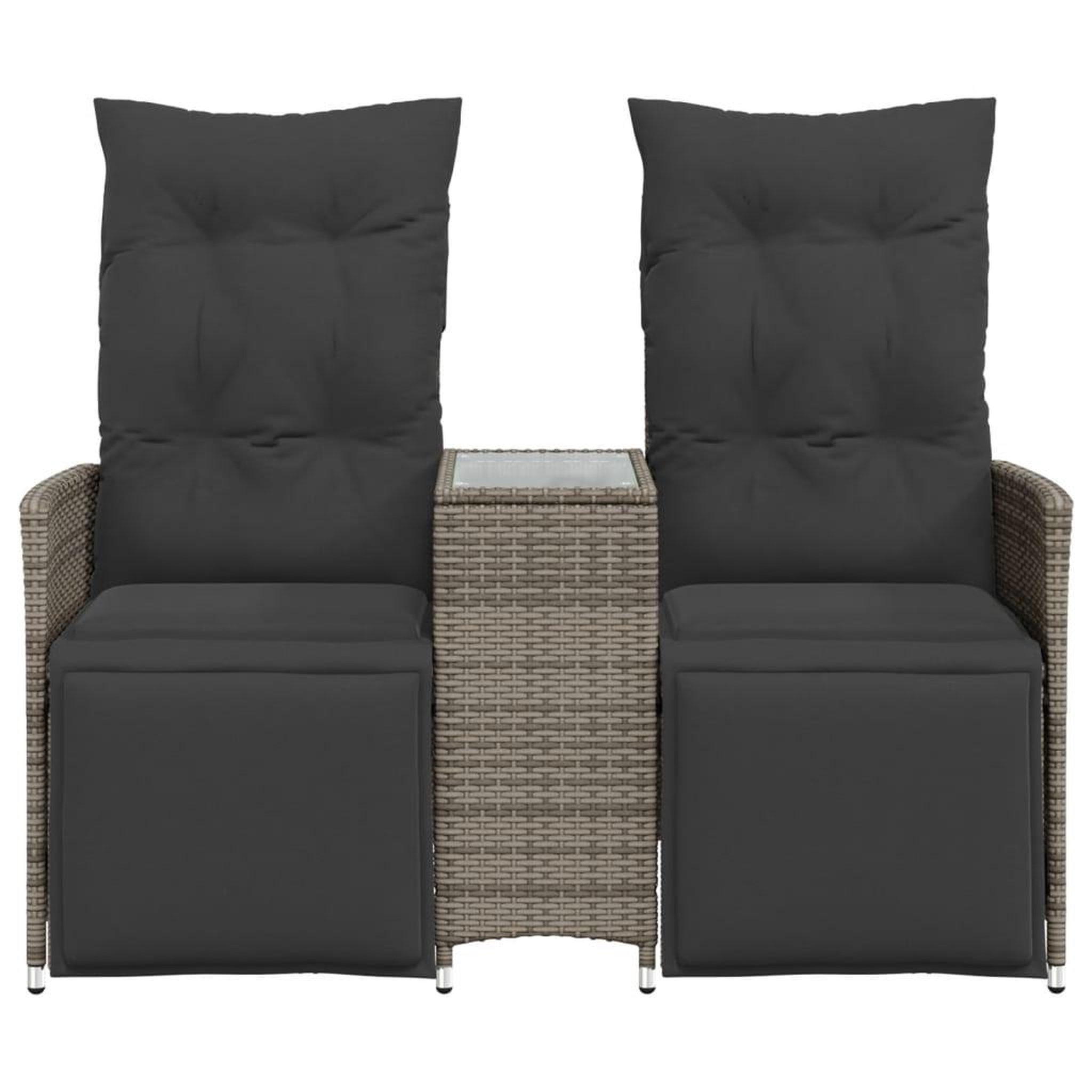 Voir la diapositive 4 : VIDAXL Canape de jardin inclinable 2 places avec table gris poly rotin