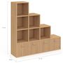 Voir la diapositive 5 : ID MARKET Meuble de rangement en escalier LORYS 4 niveaux effet lattes JULIETTE avec 4 tiroirs en tissu