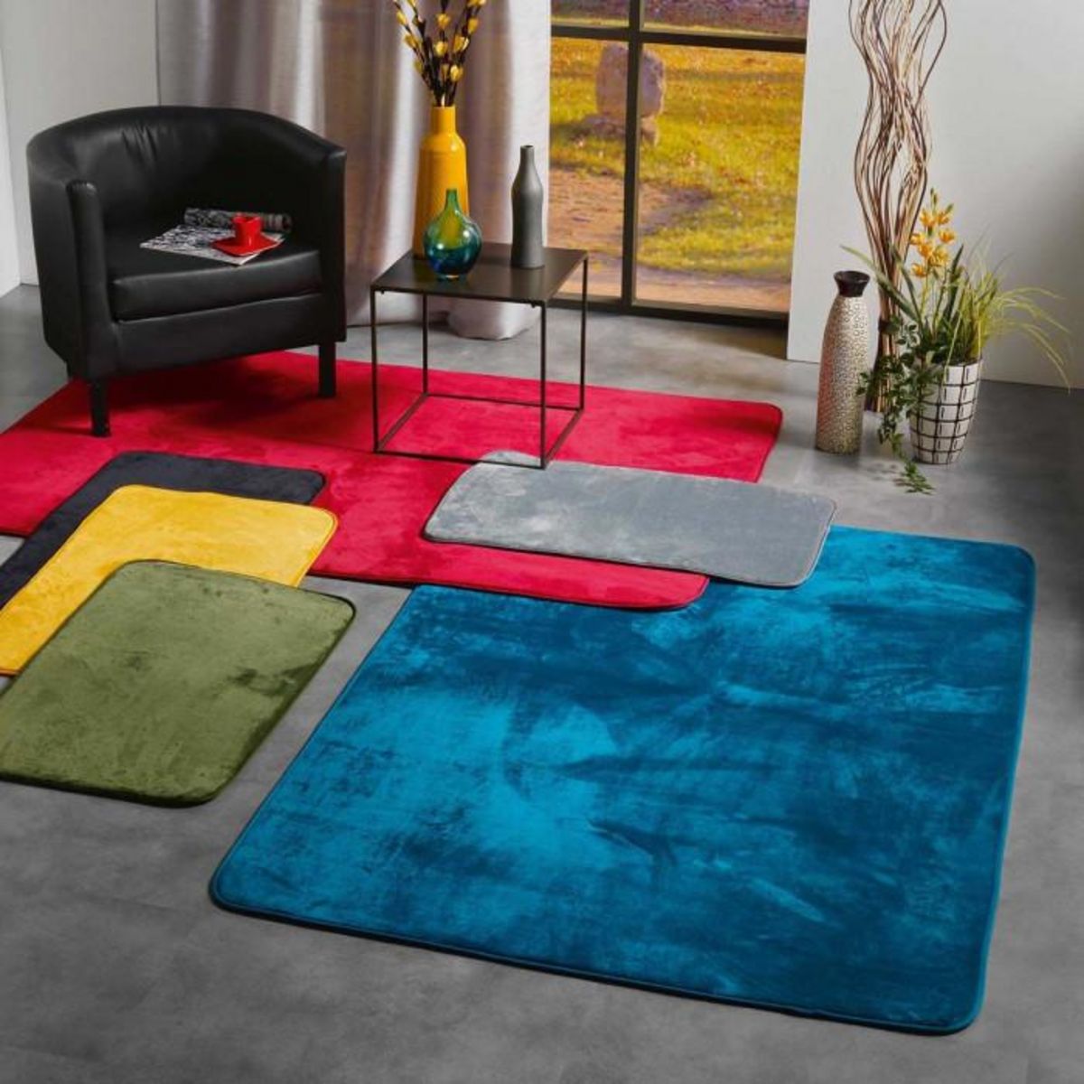 Paris Prix Tapis Uni en Flanelle  Flanou  120x170cm Bleu