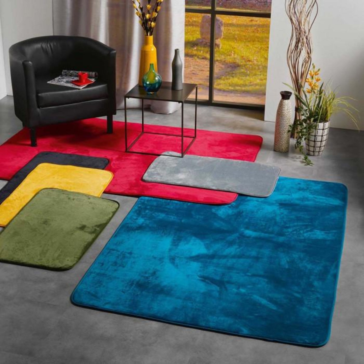 Paris Prix Tapis Uni en Flanelle  Flanou  120x170cm Bleu