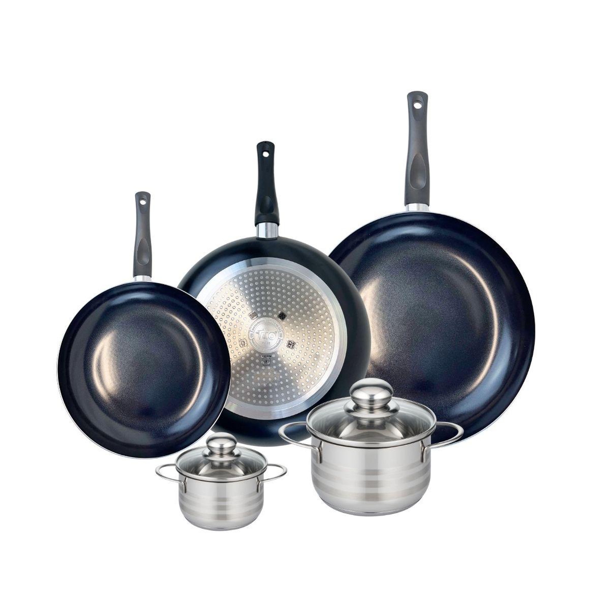ELO Ensemble de 3 poêles de cuisson 24, 28 et 32 cm et 2 faitouts 12 et 16 cm elo prima brillant