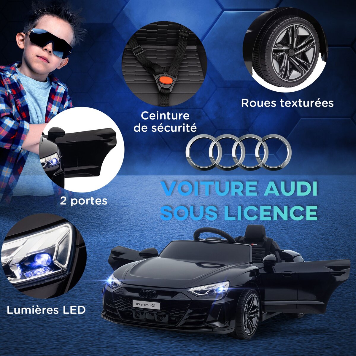 HOMCOM Véhicule électrique enfant Audi RS e-tron GT V. max. 5 Km/h télécommande effets sonores + lumineux noir