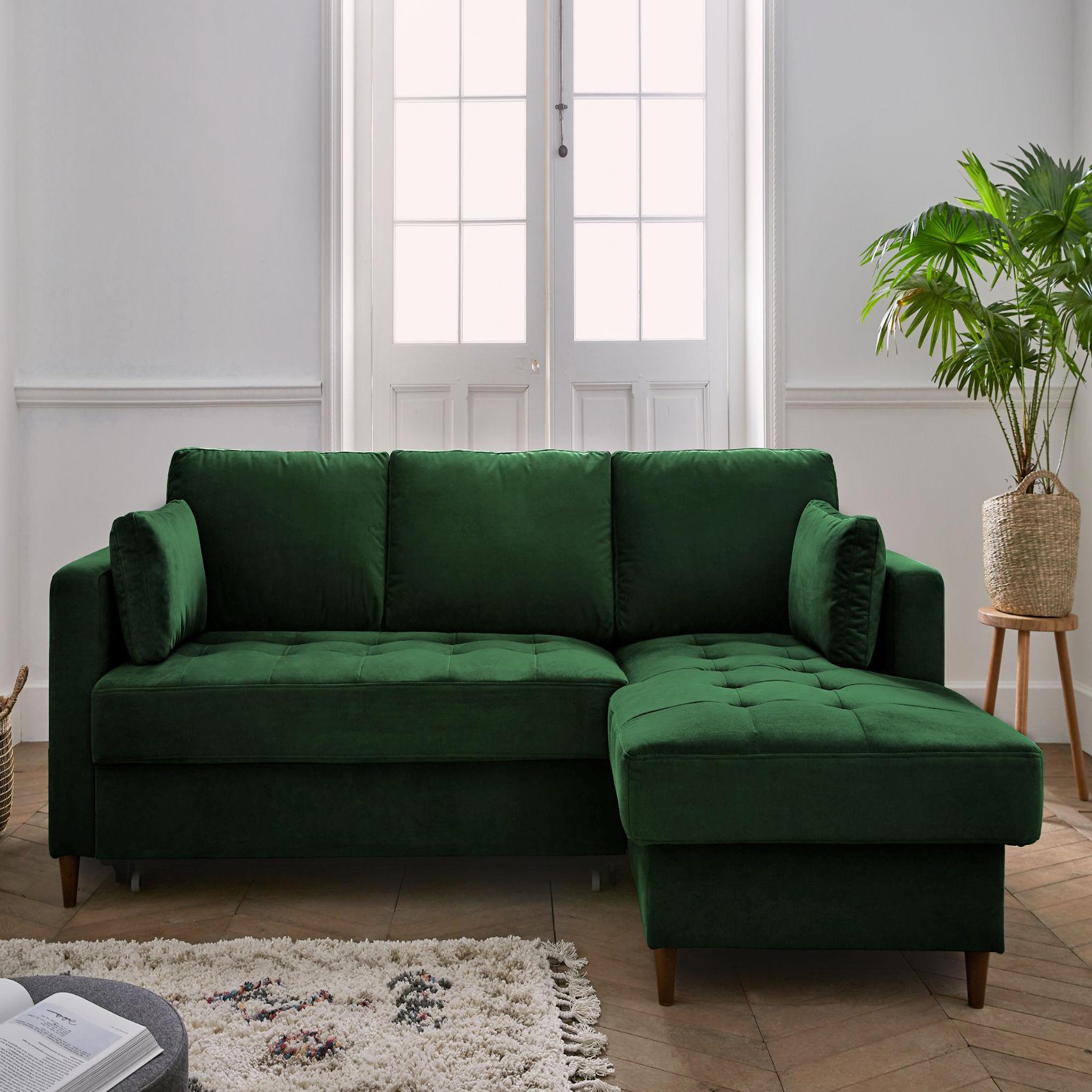 Voir la diapositive 2 : BEST MOBILIER Anna - canapé d'angle droit - 4 places - convertible avec coffre - en velours