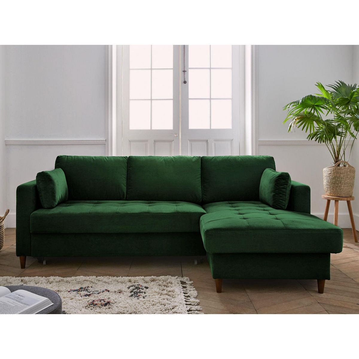 LISA DESIGN Anna - canapé d'angle droit - 4 places - convertible avec coffre - en velours