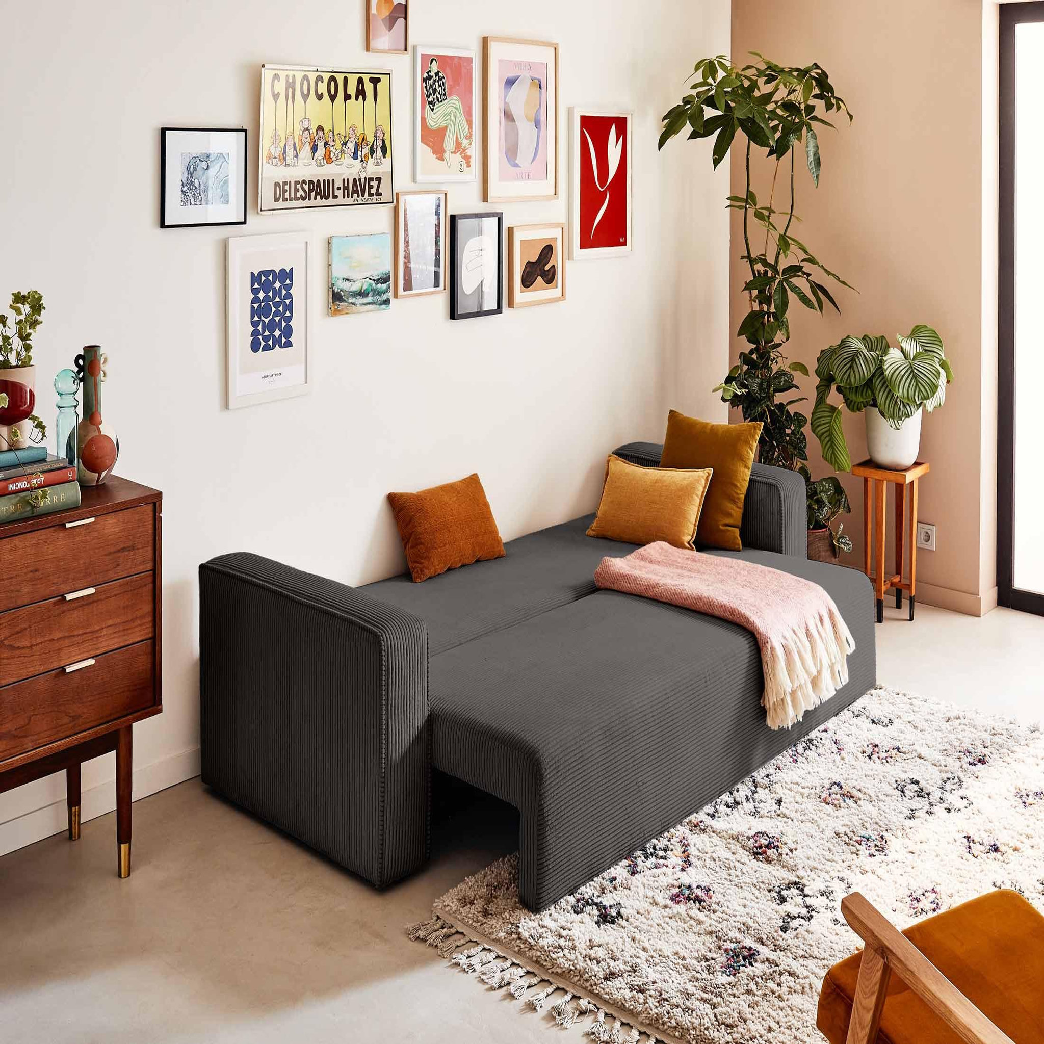Voir la diapositive 2 : BEST MOBILIER Topaze - canapé 3 places - convertible avec coffre - en velours côtelé