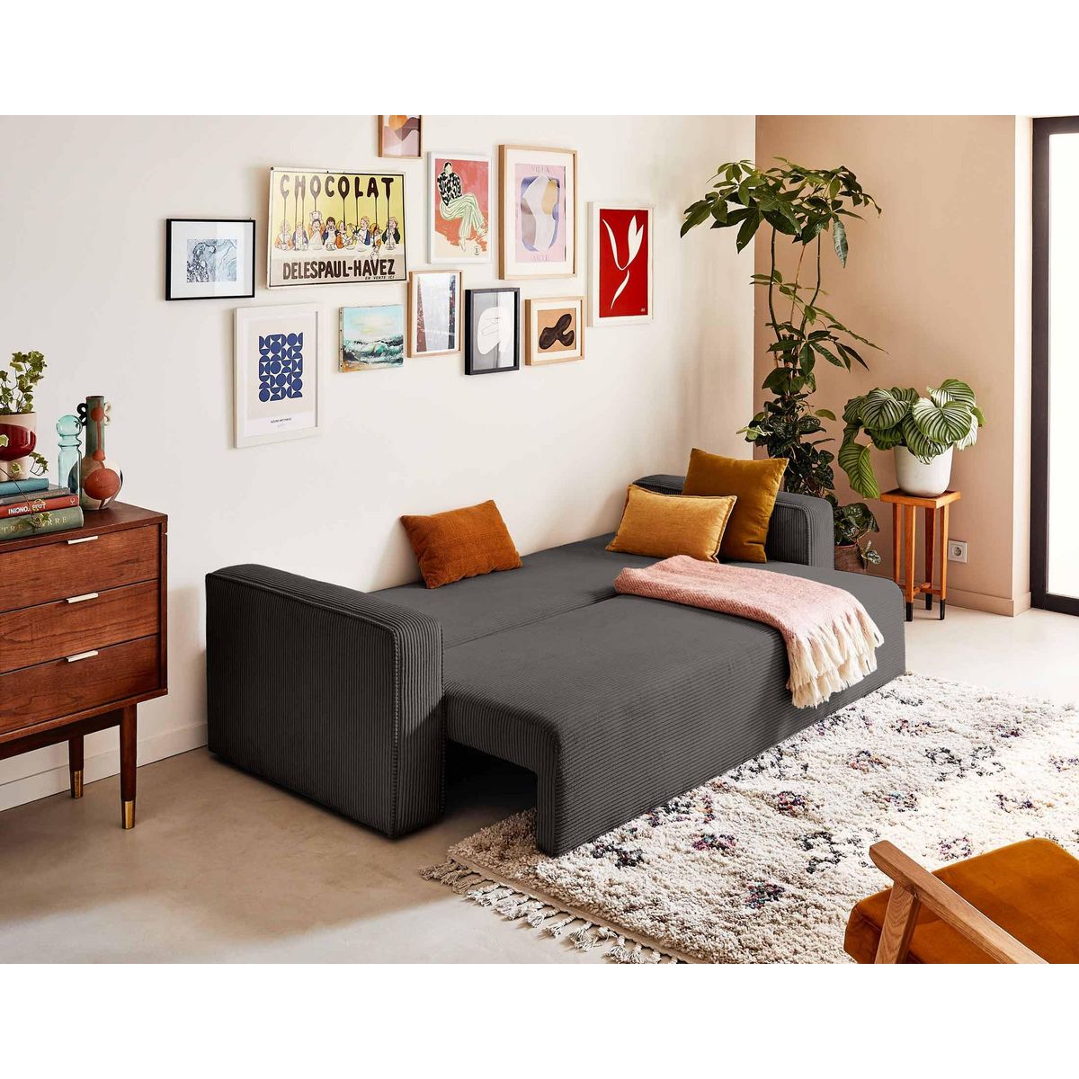 BEST MOBILIER Topaze - canapé 3 places - convertible avec coffre - en velours côtelé