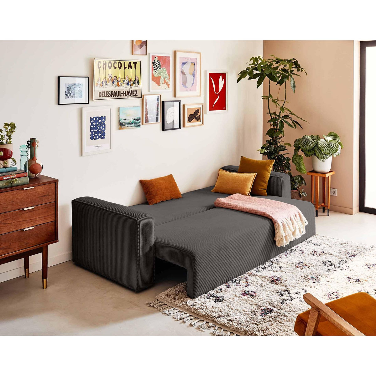 BEST MOBILIER Topaze - canapé 3 places - convertible avec coffre - en velours côtelé