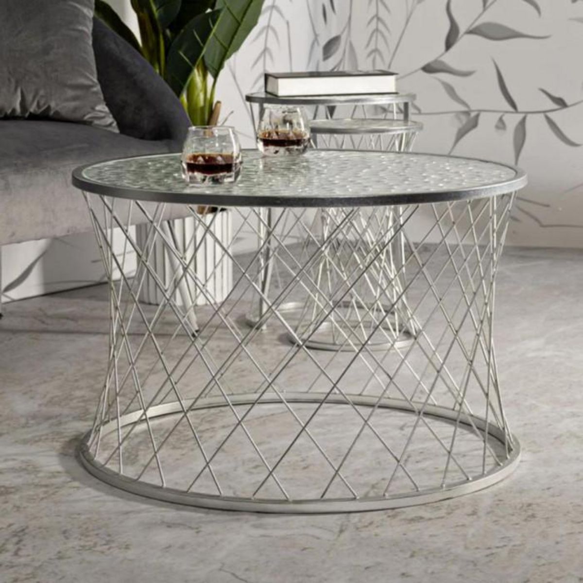 Paris Prix Lot de 4 Tables d'Appoint Design  Noah  70cm Argent