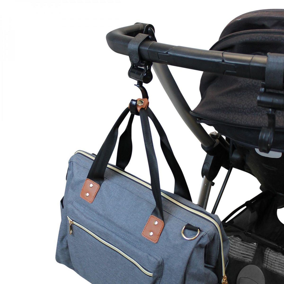 Monsieur Bébé Lot de 4 crochets rotatifs universels pour poussette – Baroud - Noir