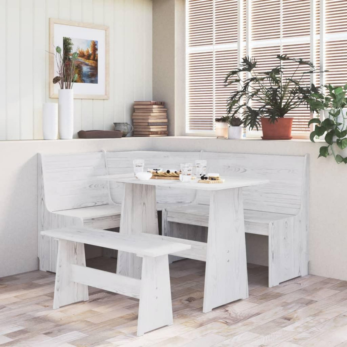 VIDAXL Ensemble a manger REINE 3 pcs blanc bois de pin massif