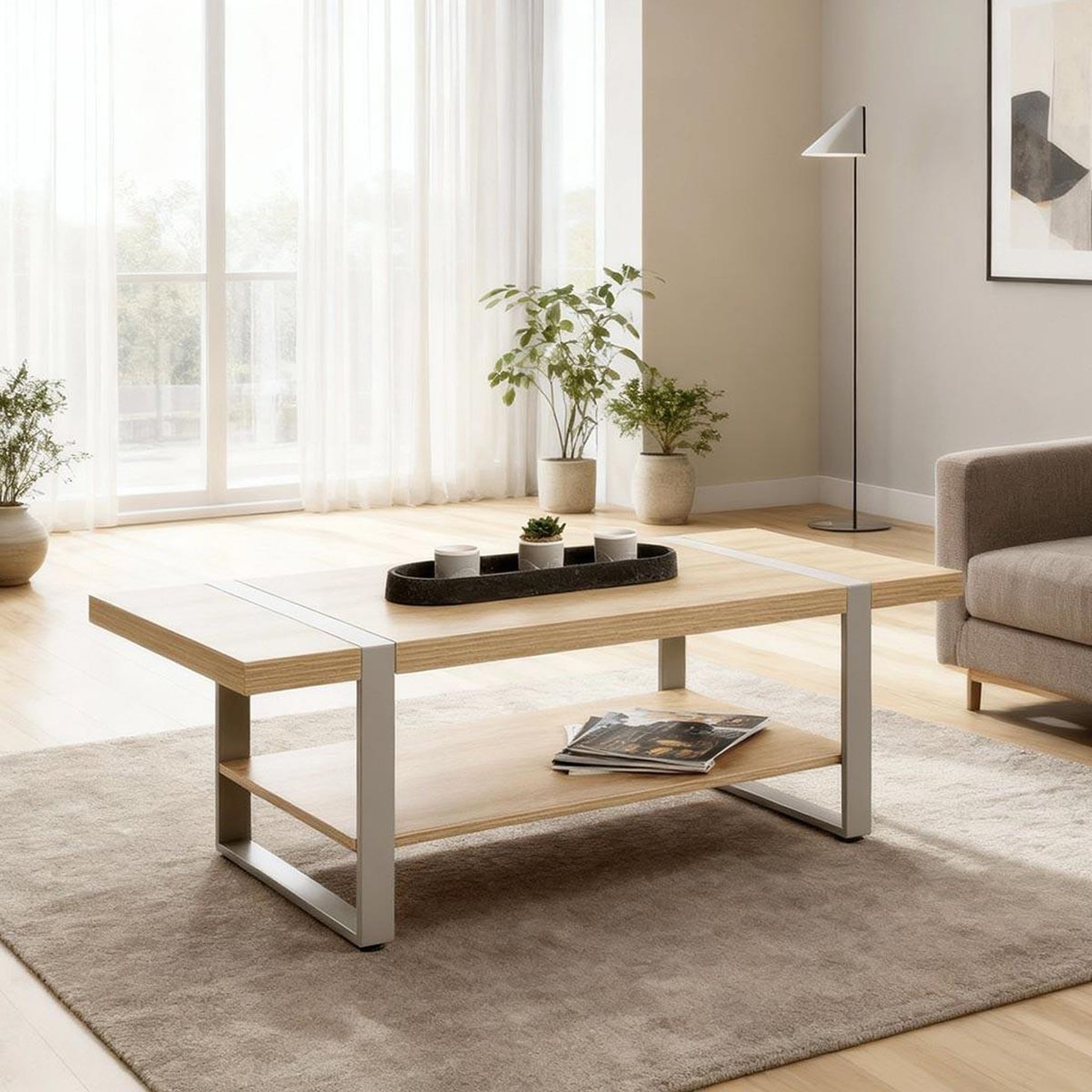 Voir la diapositive 4 : Paris Prix Table basse 2 niveaux  evy  120cm naturel & gris