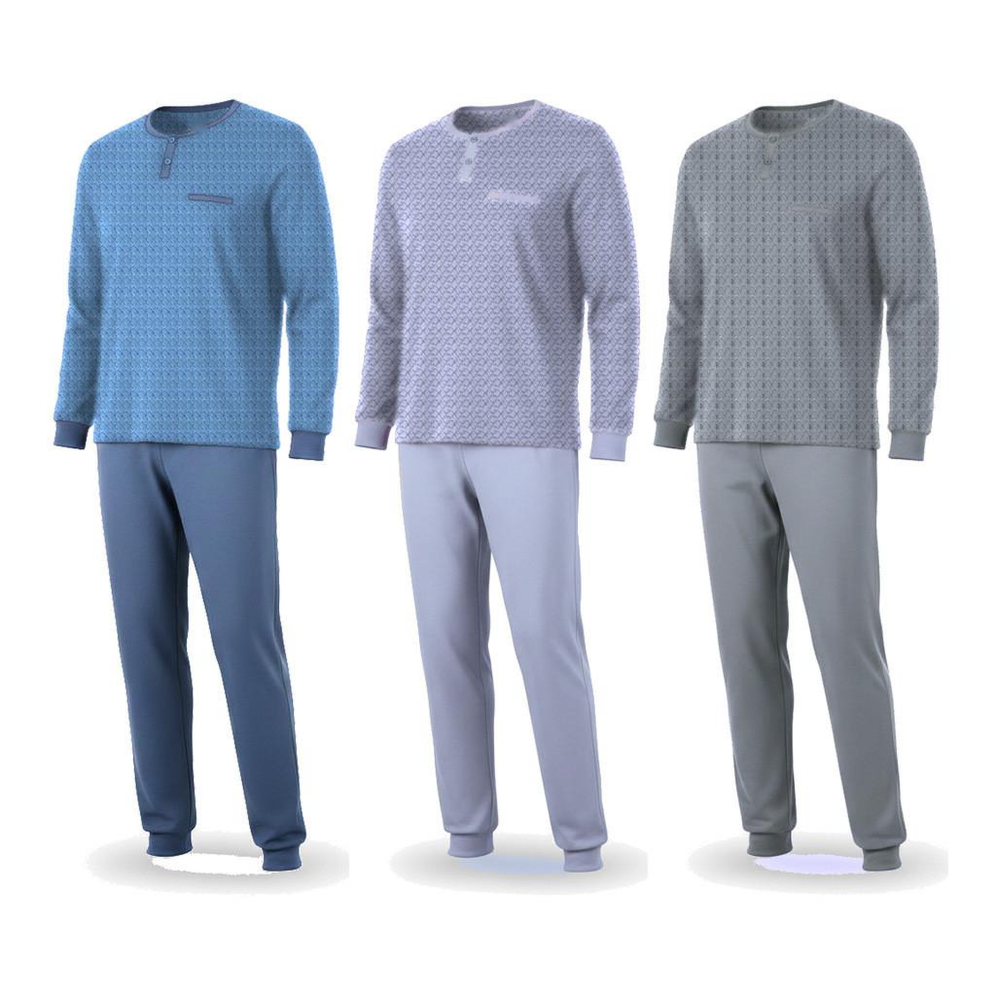 Voir la diapositive 1 : OZABI OZABI Pyjama Homme Long Pack de 3, Coton Doublé Polaire, Col Boutonné