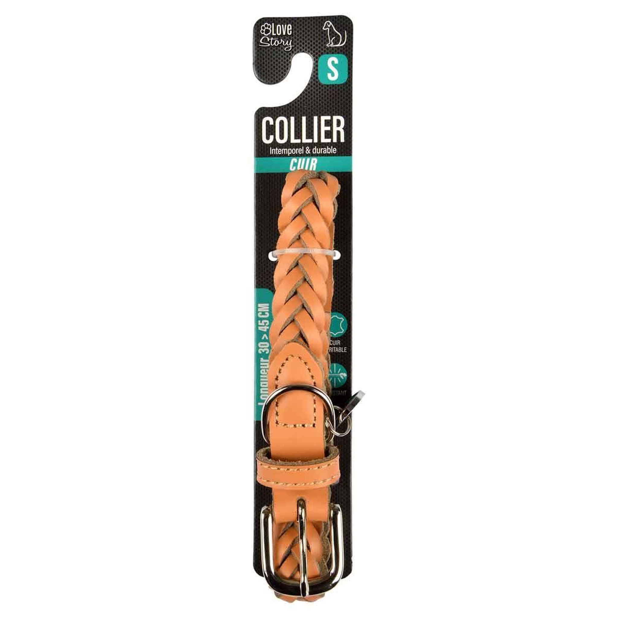 Voir la diapositive 4 : LOVE STORY Collier pour chien réglable  tressé  30-45cm naturel