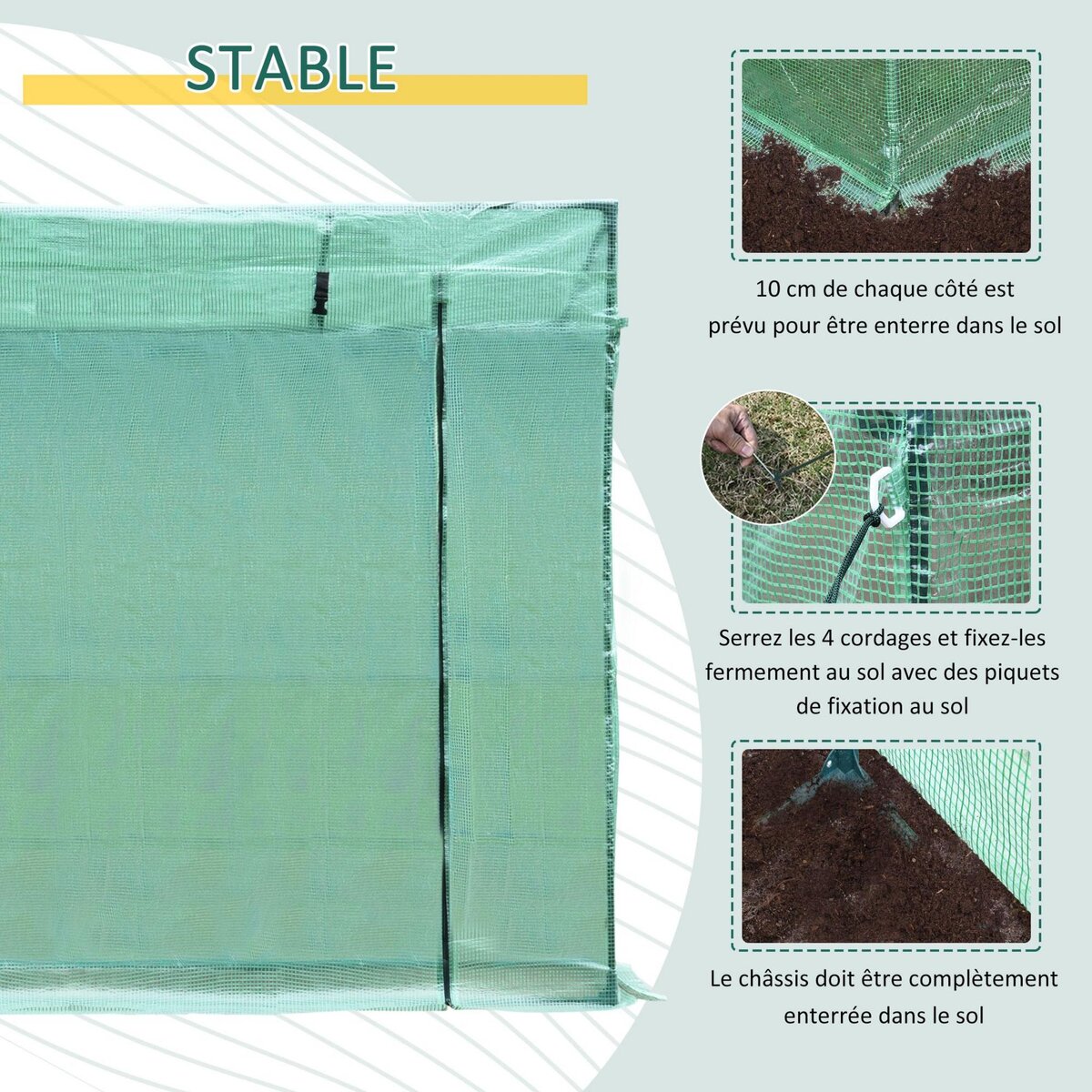 OUTSUNNY Serre de Jardin 200L x 73l x 168H cm acier PE haute densité 140 g/m² anti-UV avec porte zippée déroulante et fenêtres vert