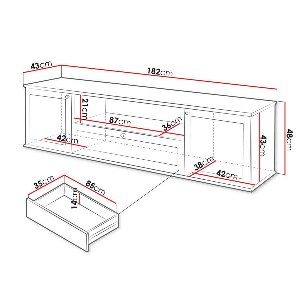 BEST MOBILIER Francesco - meuble tv - effet bois et blanc - 2 portes, 1 tiroir et 1 niche - 182 cm