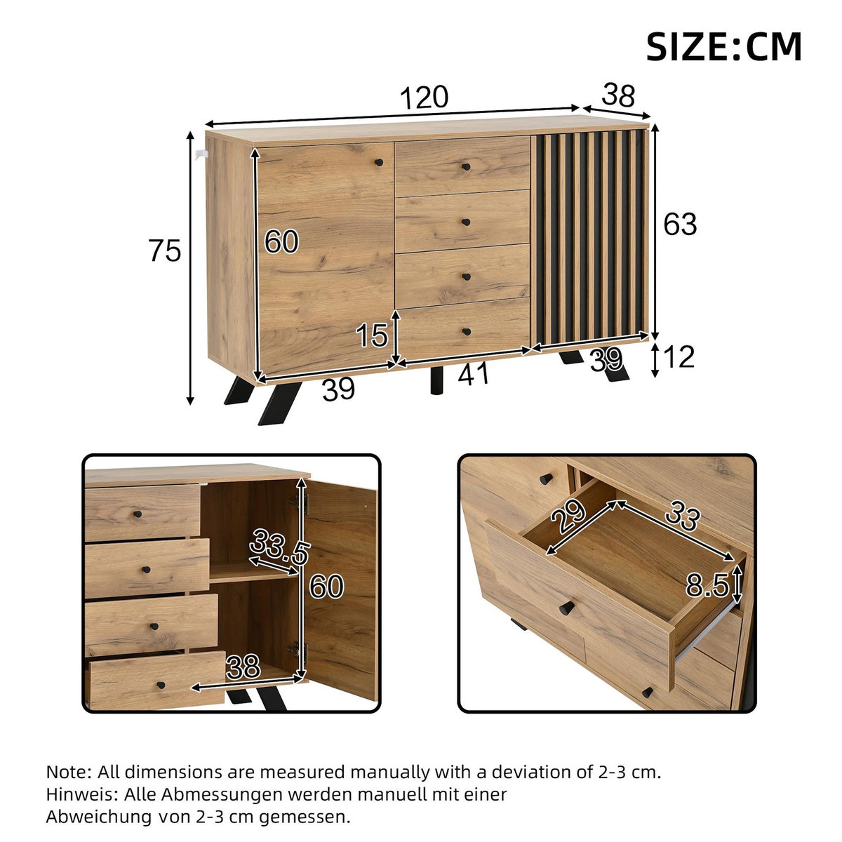 MERAX Buffet 2 porte(s) 4 tiroir(s) - 120 cm naturel mdf