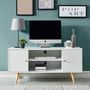 Voir la diapositive 1 : Meuble TV  2 portes pieds bois massif L116cm MALMO