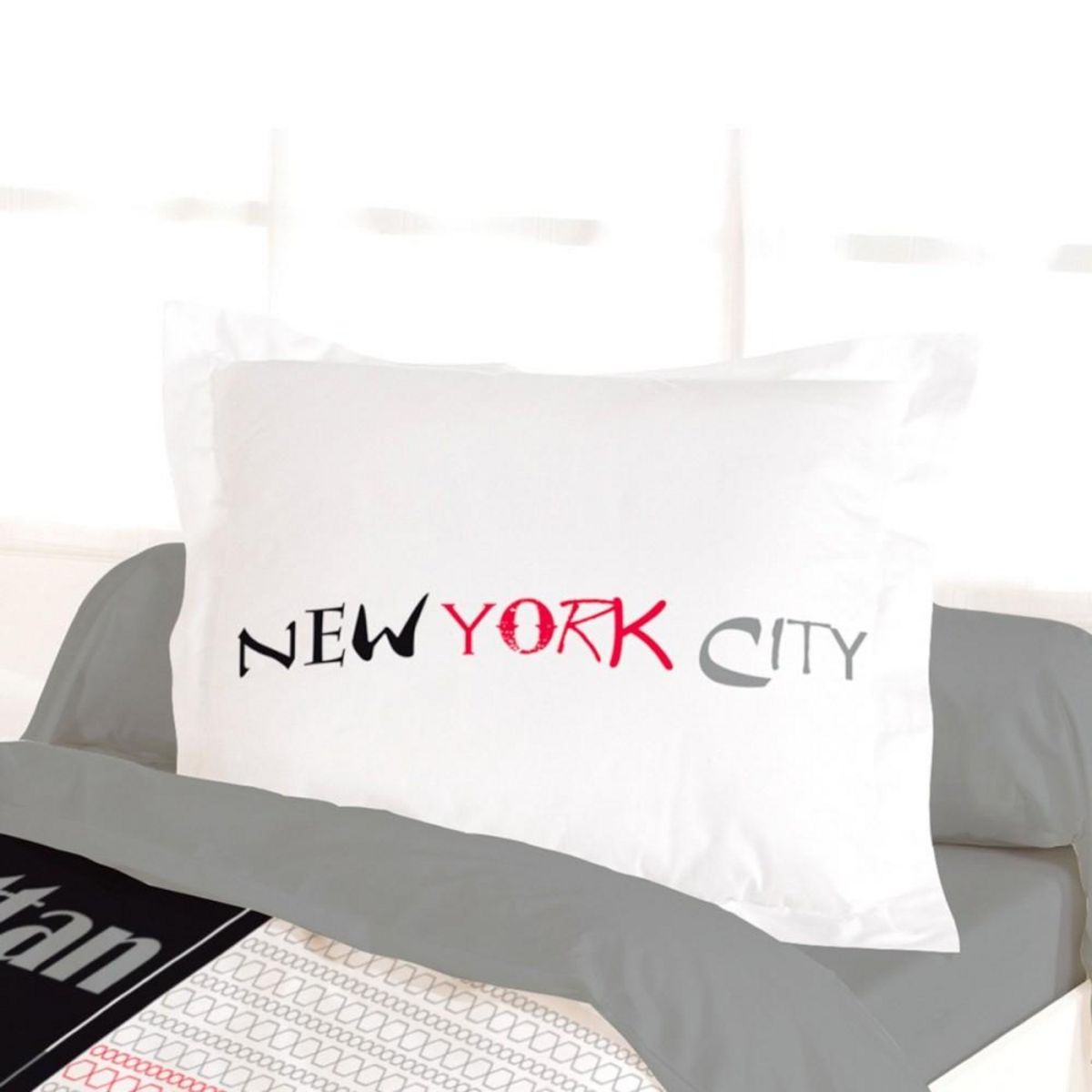 Dourev Housse de couette 140x200 MANHATTAN + 1 taie 100% coton