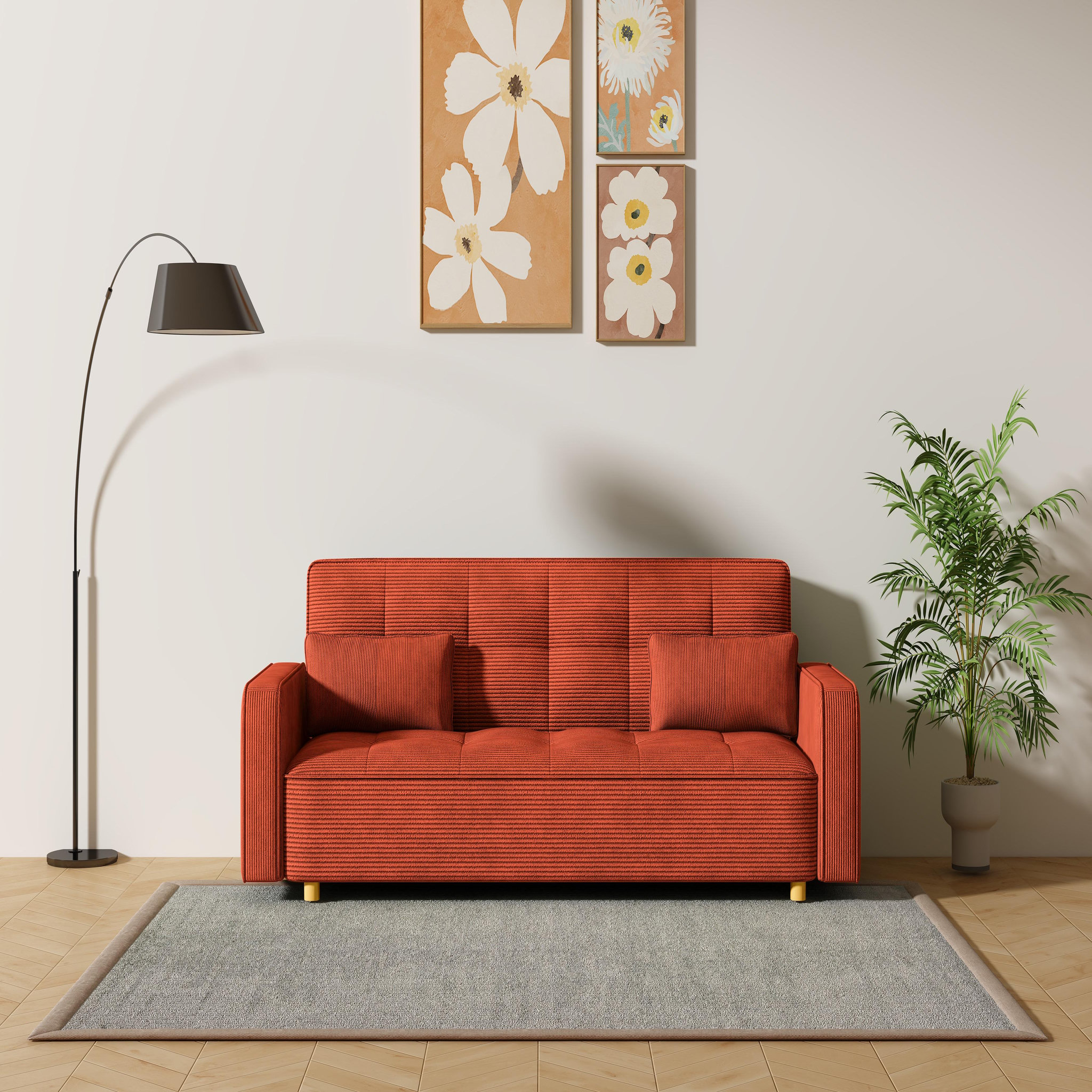 Voir la diapositive 2 : CONCEPT USINE Canapé scandinave convertible 3 places en velours côtelé terracotta copenhague