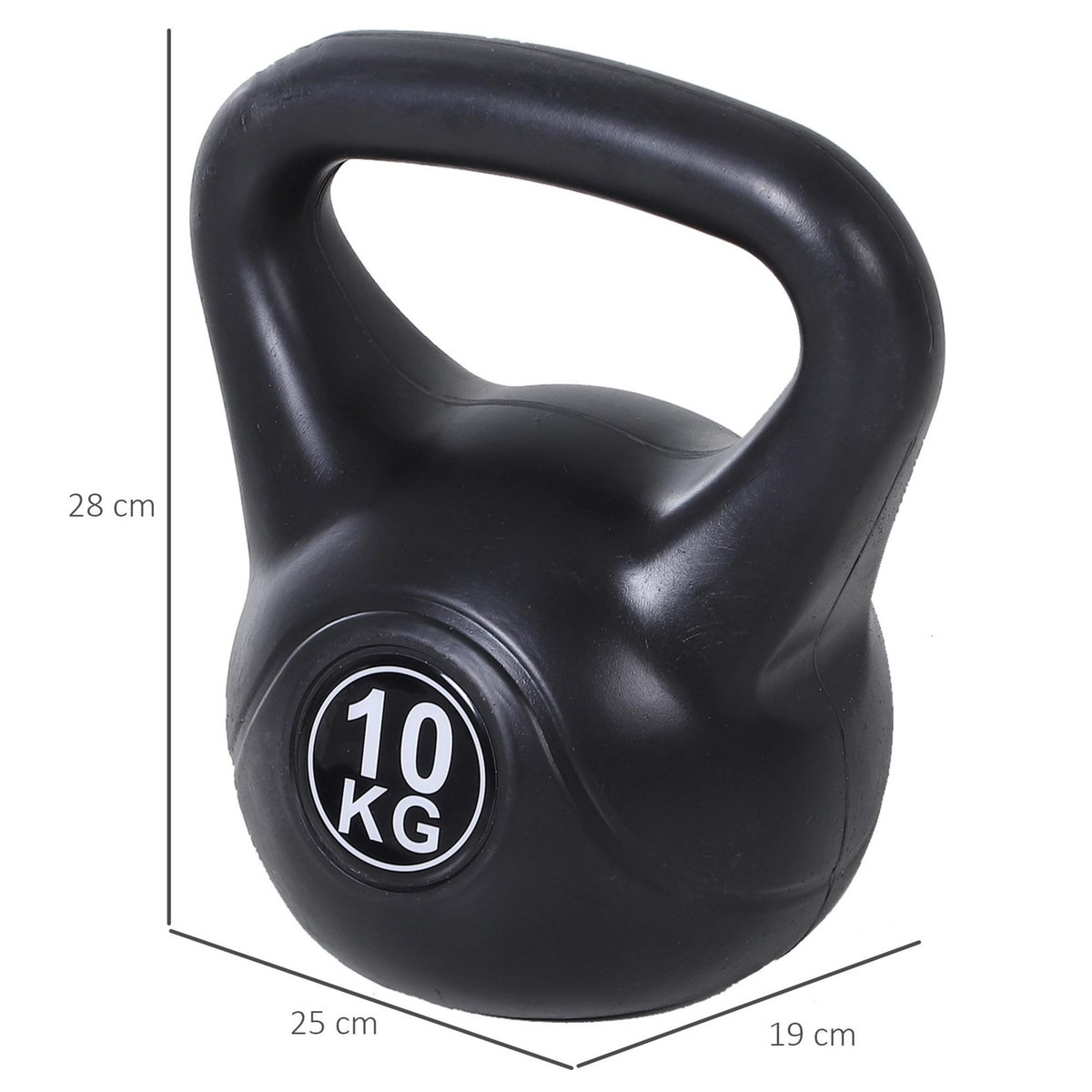 HOMCOM Kettlebell 10 Kg - haltère boule - poignée ergonomique - PVC noir