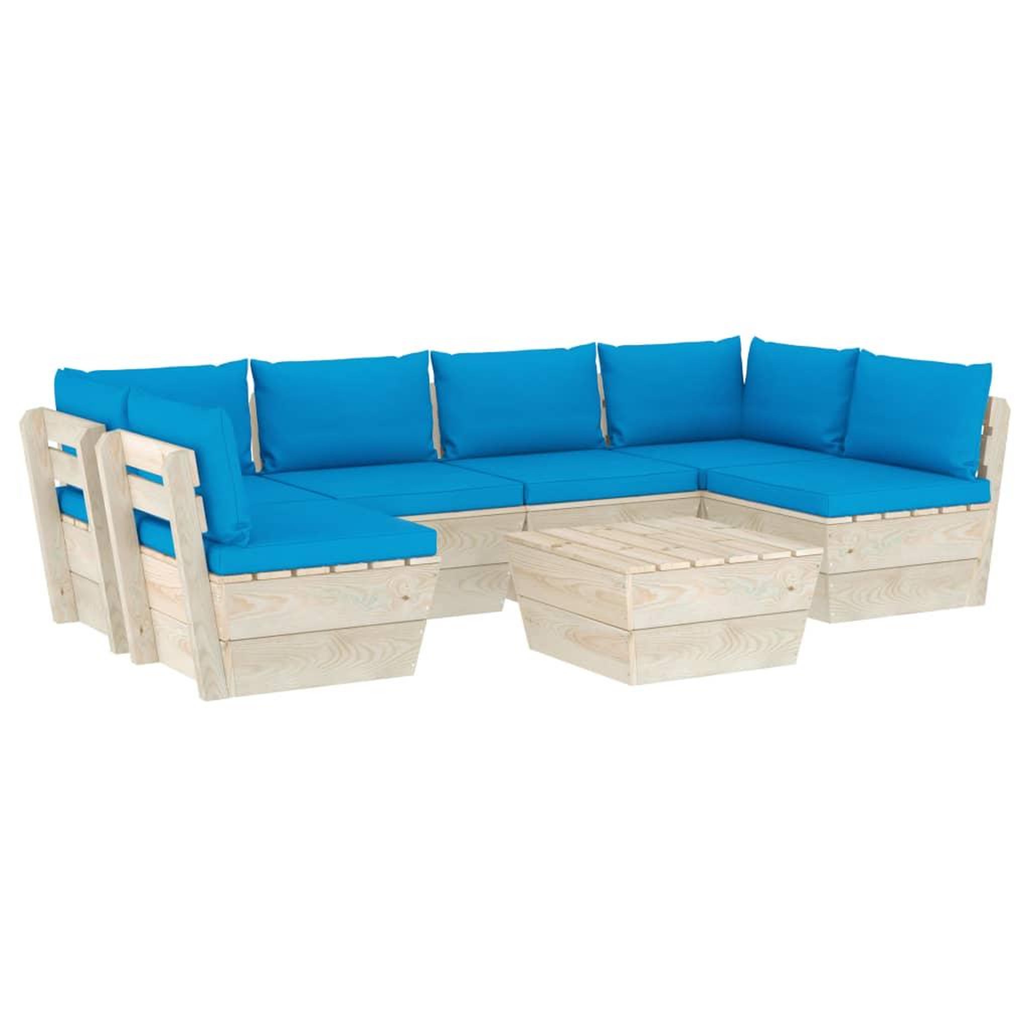 Voir la diapositive 2 : VIDAXL Salon de jardin palette 7 pcs avec coussins bois d'epicea