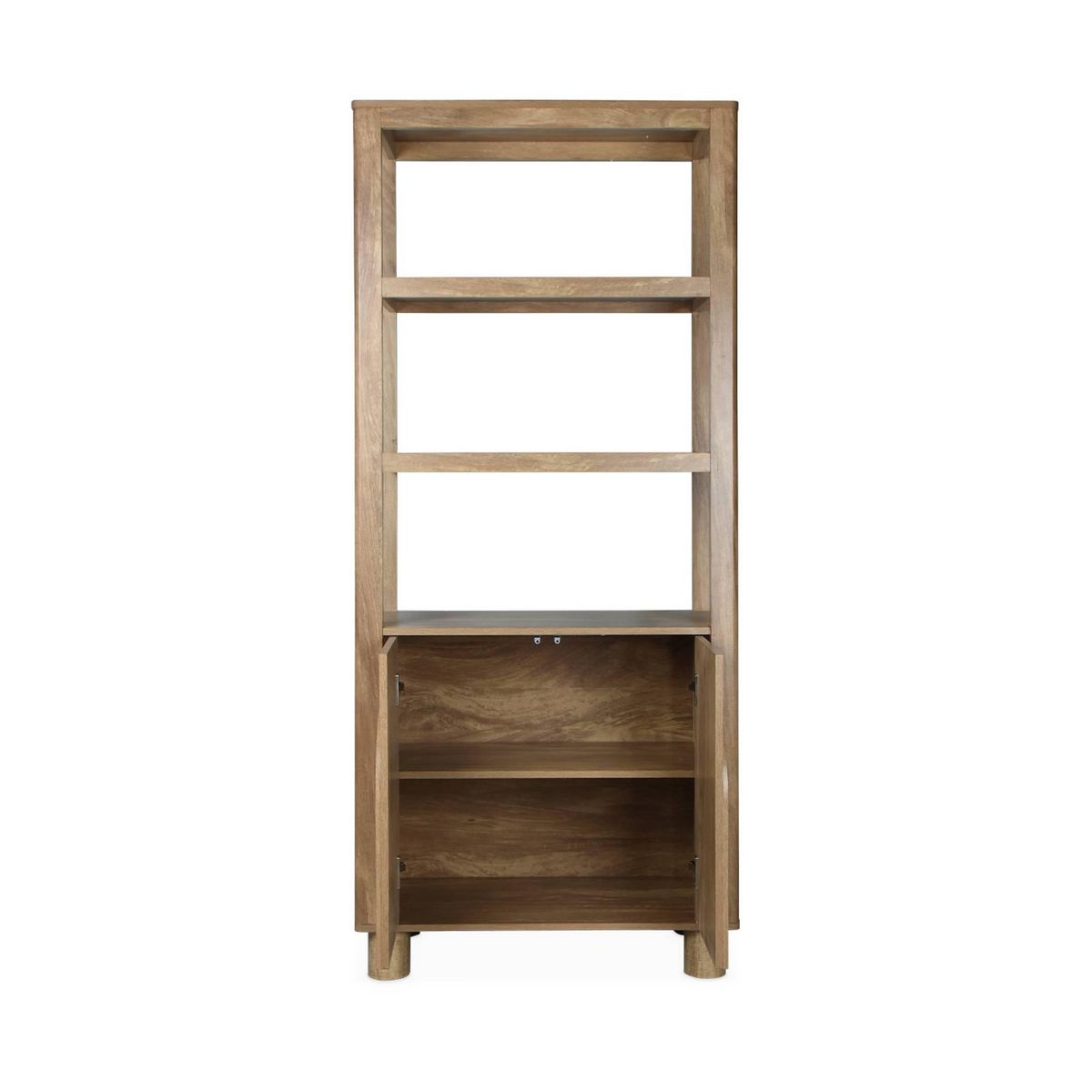 SWEEEK Etagère bibliothèque exotique effet bois de manguier 6 niveaux (4 étagères) et 2 portes