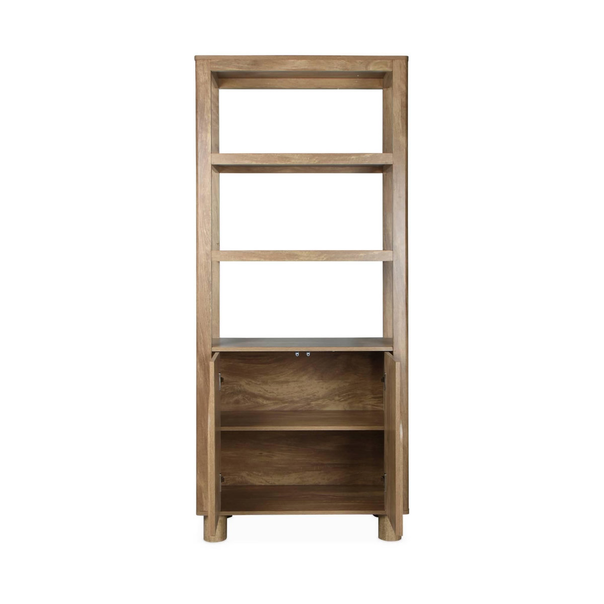 SWEEEK Etagère bibliothèque exotique effet bois de manguier 6 niveaux (4 étagères) et 2 portes