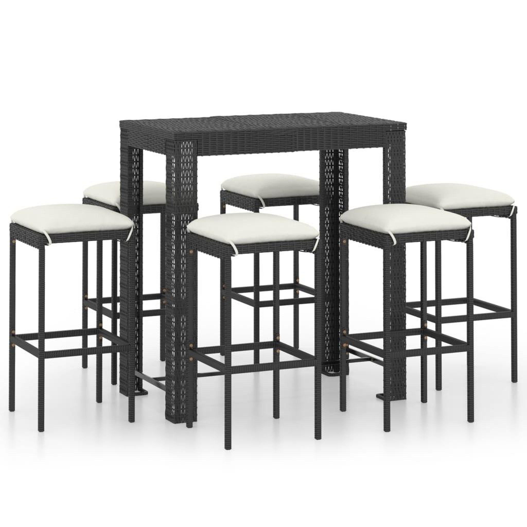 Voir la diapositive 2 : VIDAXL Ensemble de bar de jardin 7 pcs et coussins Resine tressee Noir