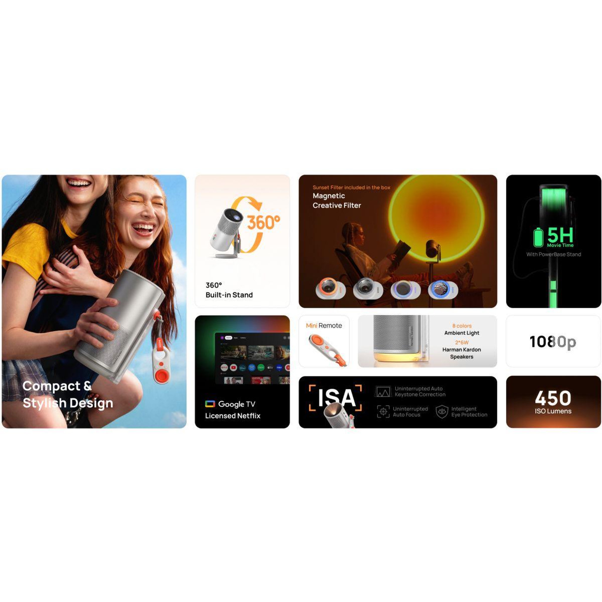 Voir la diapositive 4 : XGIMI Vidéoprojecteur portable mogo 4 + support d'alimentation