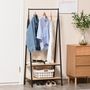 Voir la diapositive 4 : HOMCOM Portant à vêtements penderie style contemporain triangulaire dim. 64L x 43l x 149H cm 2 étagères MDF bois clair acier noir