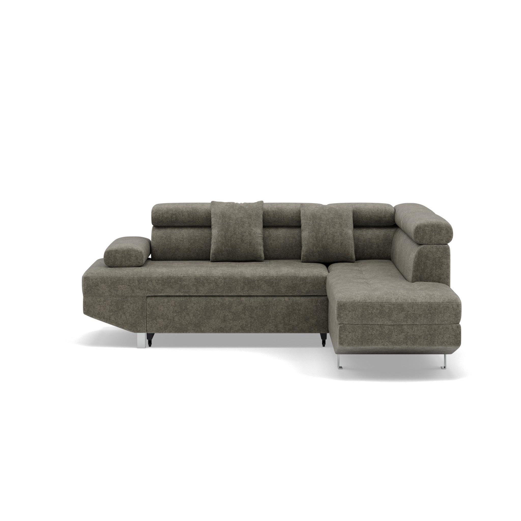 BEST MOBILIER Margaux - canapé d'angle droit 5 places convertible avec coffre et têtières réglables en velours texturé. Coloris disponibles : Beige, Orange, Gris