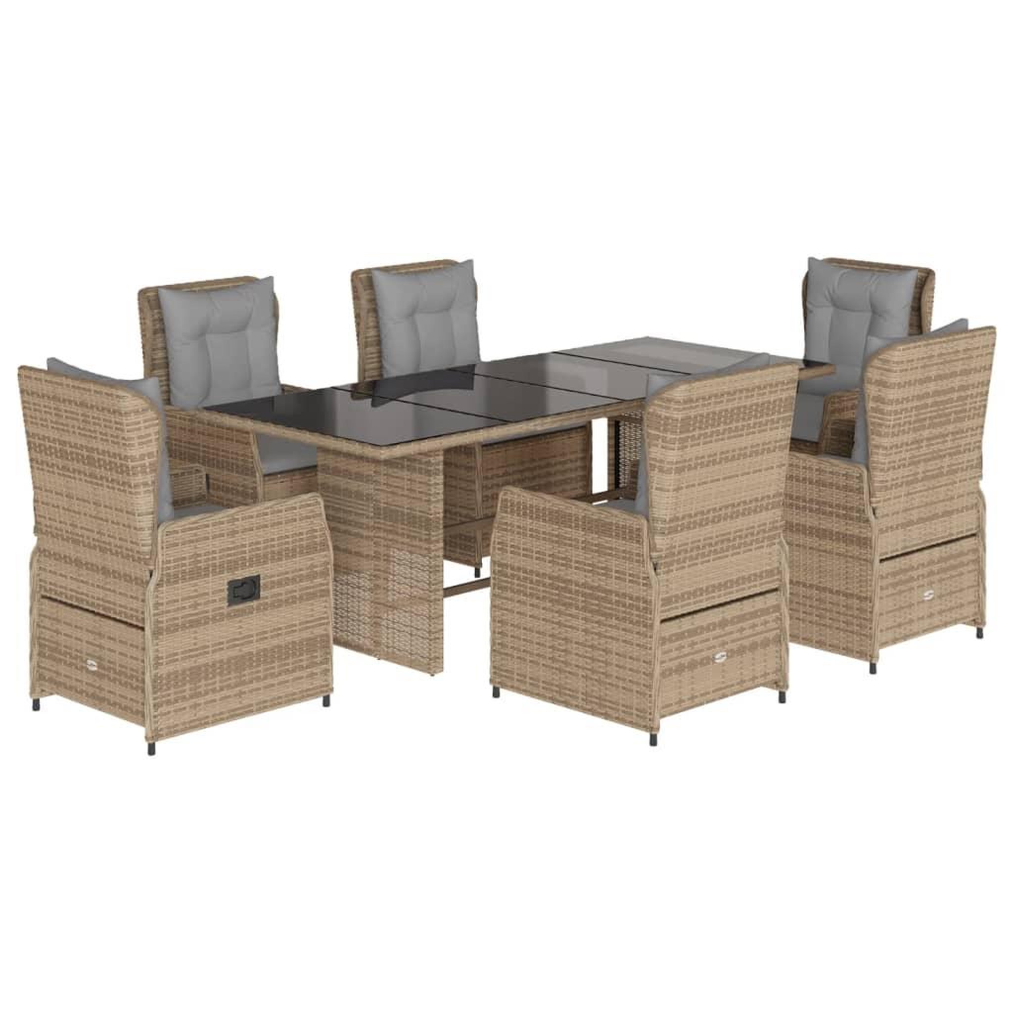 Voir la diapositive 2 : VIDAXL Ensemble a manger de jardin et coussins 7 pcs beige poly rotin