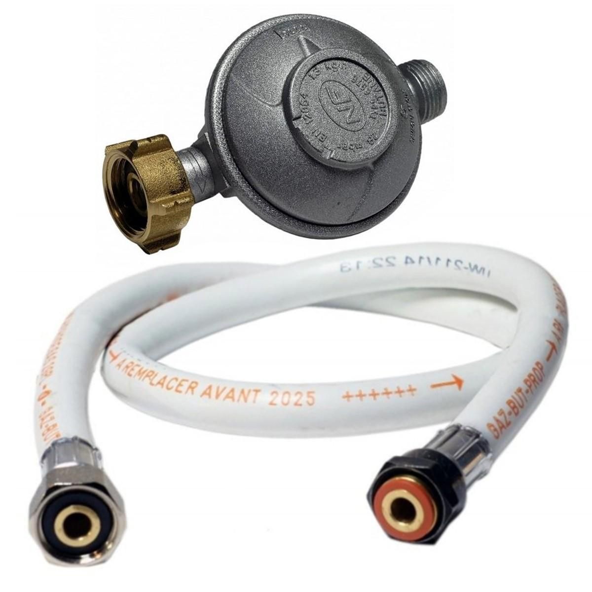 MEVA Rechaud gaz fonte véritable 9.8 KW 4 pieds 3 robinets + Tuyau gaz 1.50m et Détendeur Butane