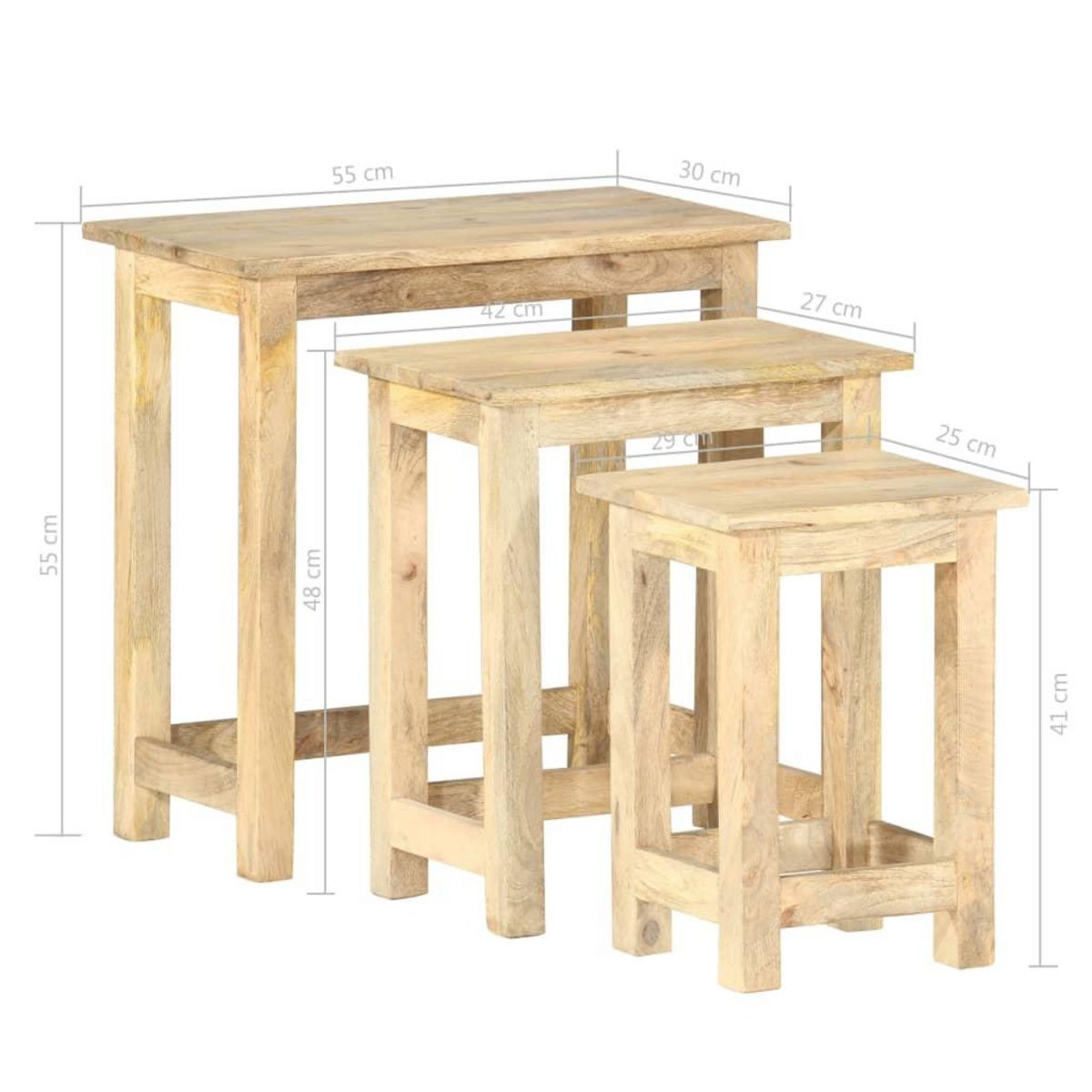 VIDAXL Tables gigognes 3 pcs Bois solide de manguier