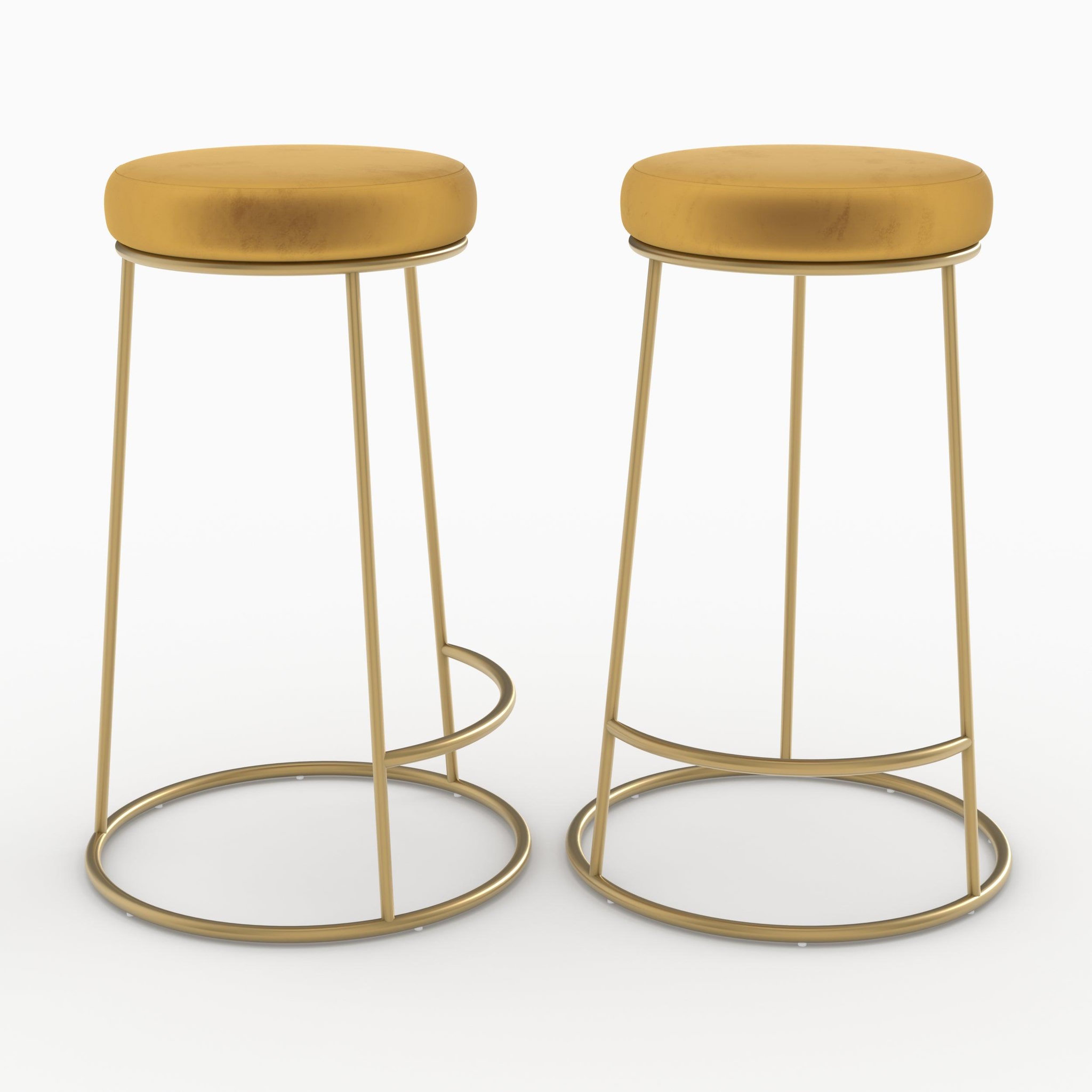 MAISON PAVANE Lot de 2 tabourets pour îlot central 63 cm en velours jaune curry-kendal