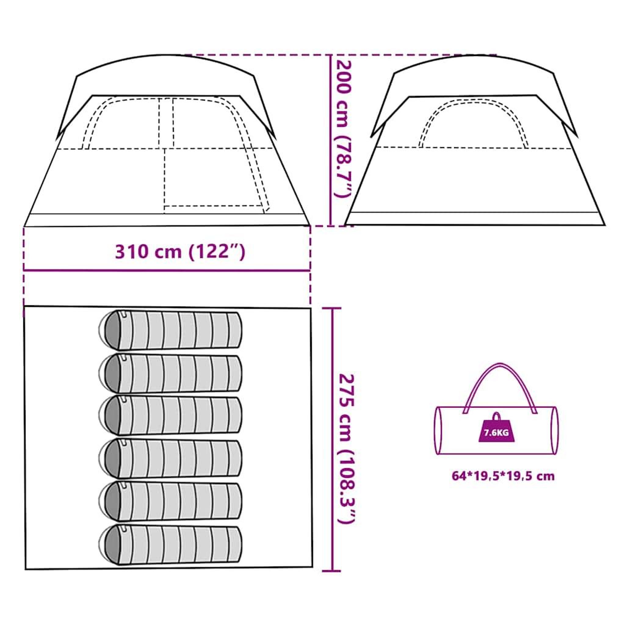Voir la diapositive 6 : VIDAXL Tente de cabine familiale 6 personnes vert impermeable